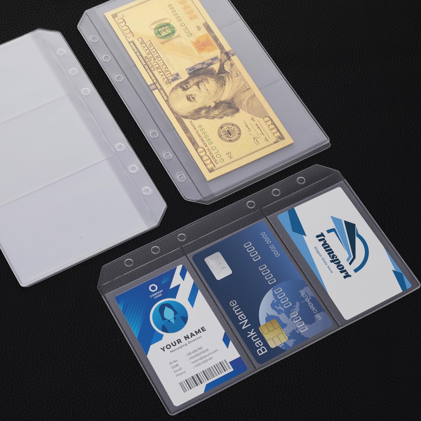 12 Pcs A6 Binder Sleeves - Clear PVC Cash Envelopes with 6 Holes, Waterproof Card Sleeves for Organizing Cash, Invoices & Coupons | Perfect for Budgeting, Office Filing & Document Storage