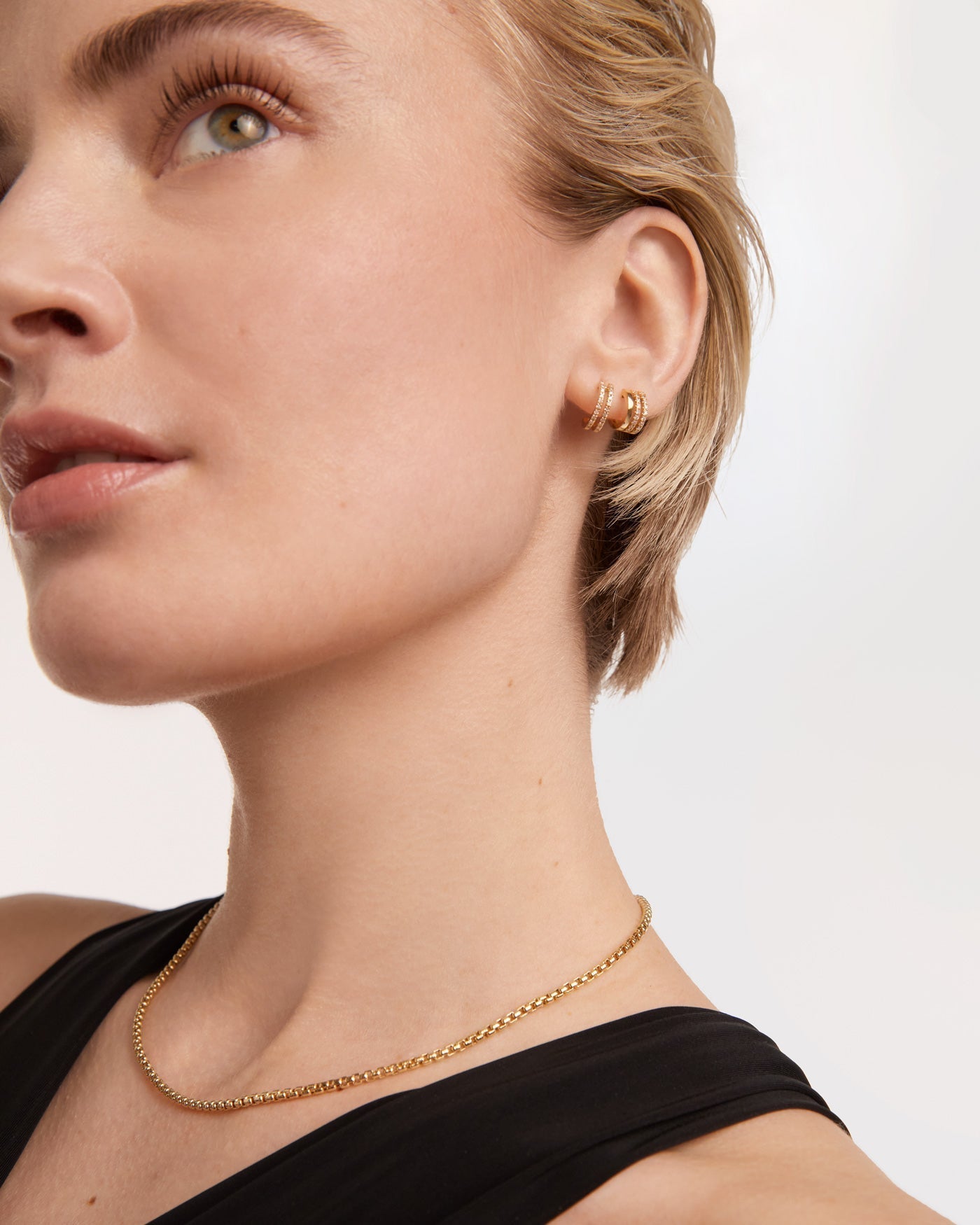 GRID Diamonds and Yellow Gold Dual Hoop Earrings - Elegant Statement Jewelry for Women, Perfect for Parties, Weddings & Everyday Wear