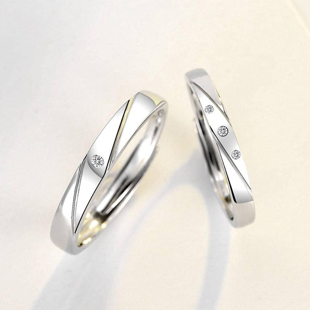 Sterling Silver Open Finger Couple Rings for Men & Women - S925 Adjustable Opening Diamond Pair Rings - Perfect Anniversary, Wedding & Valentine's Day Gifts for Couples - Romantic Jewelry for Everyday Wear & Special Occasions