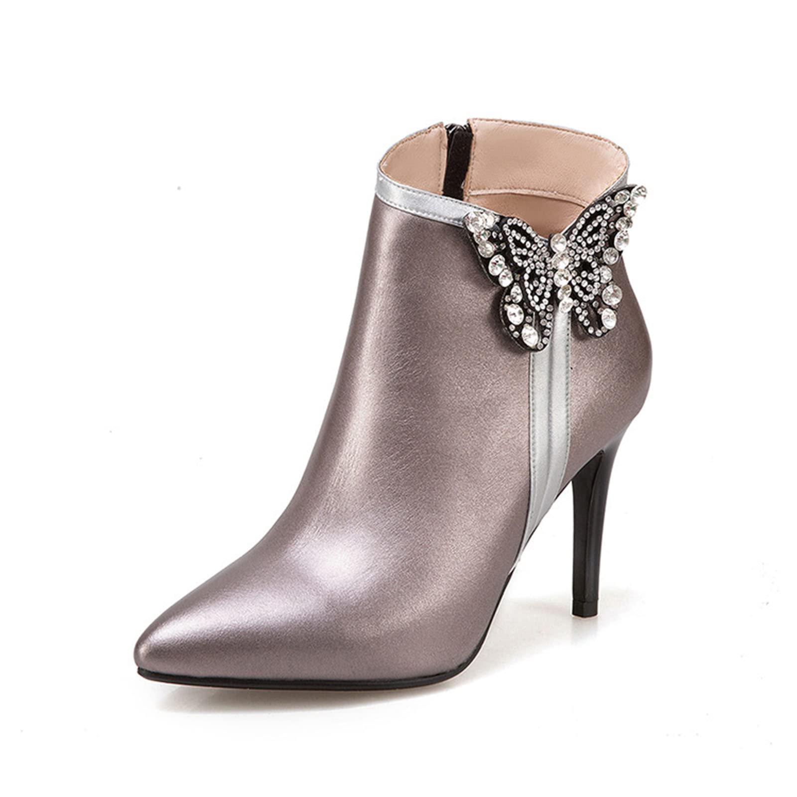 WOilERQ Women's Pointed Toe Ankle Boots - Rhinestone Bow Decor High Heel Dress Boots with Velvet Lining for Fall & Winter | Perfect for Office, Party & Evening Occasions