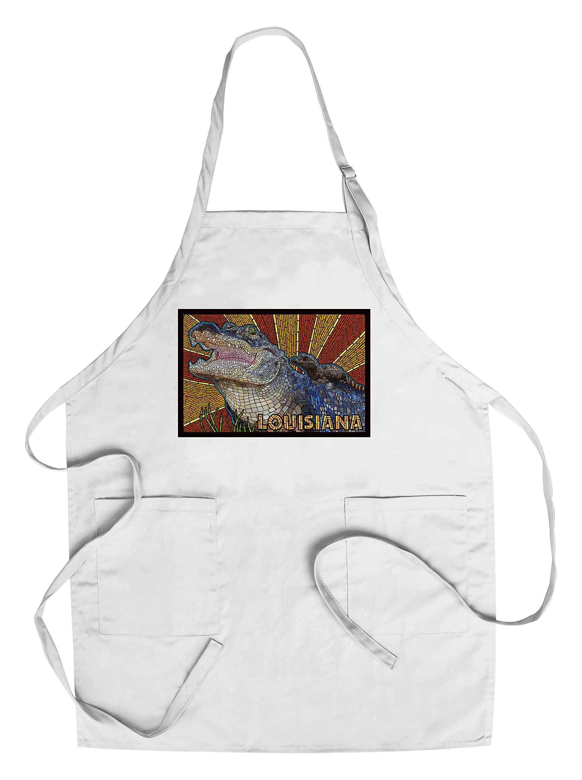 Louisiana Alligator Mosaic Cotton Canvas Apron - Unisex Kitchen Cooking Baking Grilling Apron with Pockets - Perfect for BBQ, Baking, Cooking & Outdoor Grilling