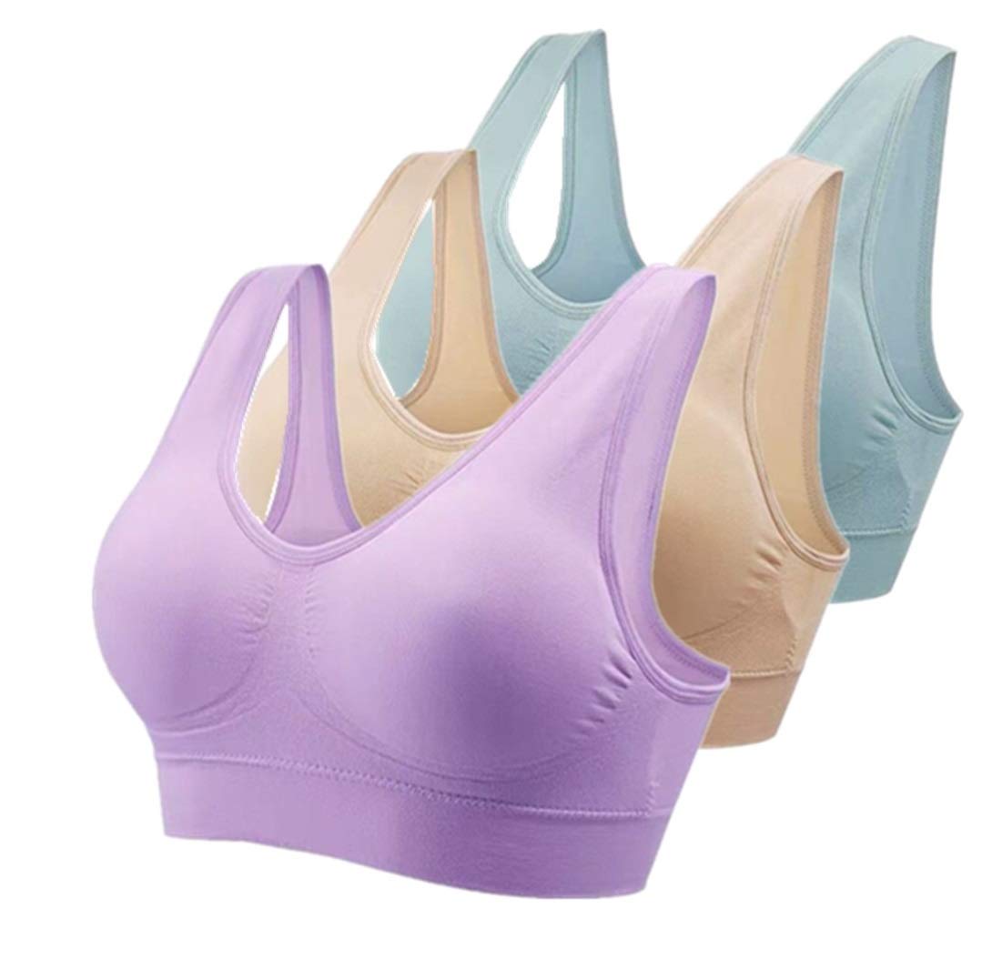 Women's Seamless Sports Bras - 3 Pack Yoga Bras with Removable Pads, Breathable Spandex for Running, Gym & Active Lifestyle
