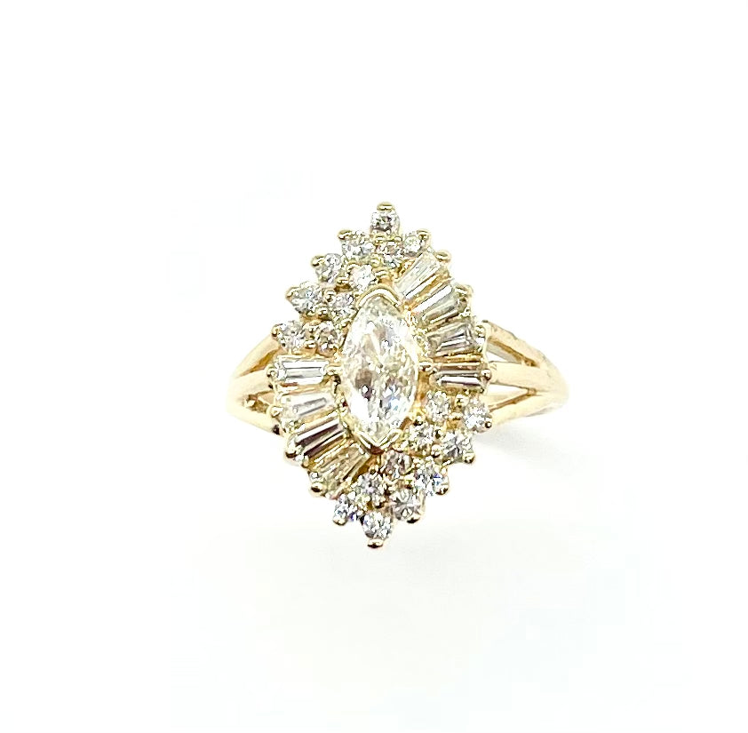 Marquis Diamond Halo Ring - 14K White Gold Engagement Ring for Women, Elegant Wedding Band with Marquise Cut Center Stone and Diamond Accents | Perfect for Proposals, Anniversaries & Special Occasions