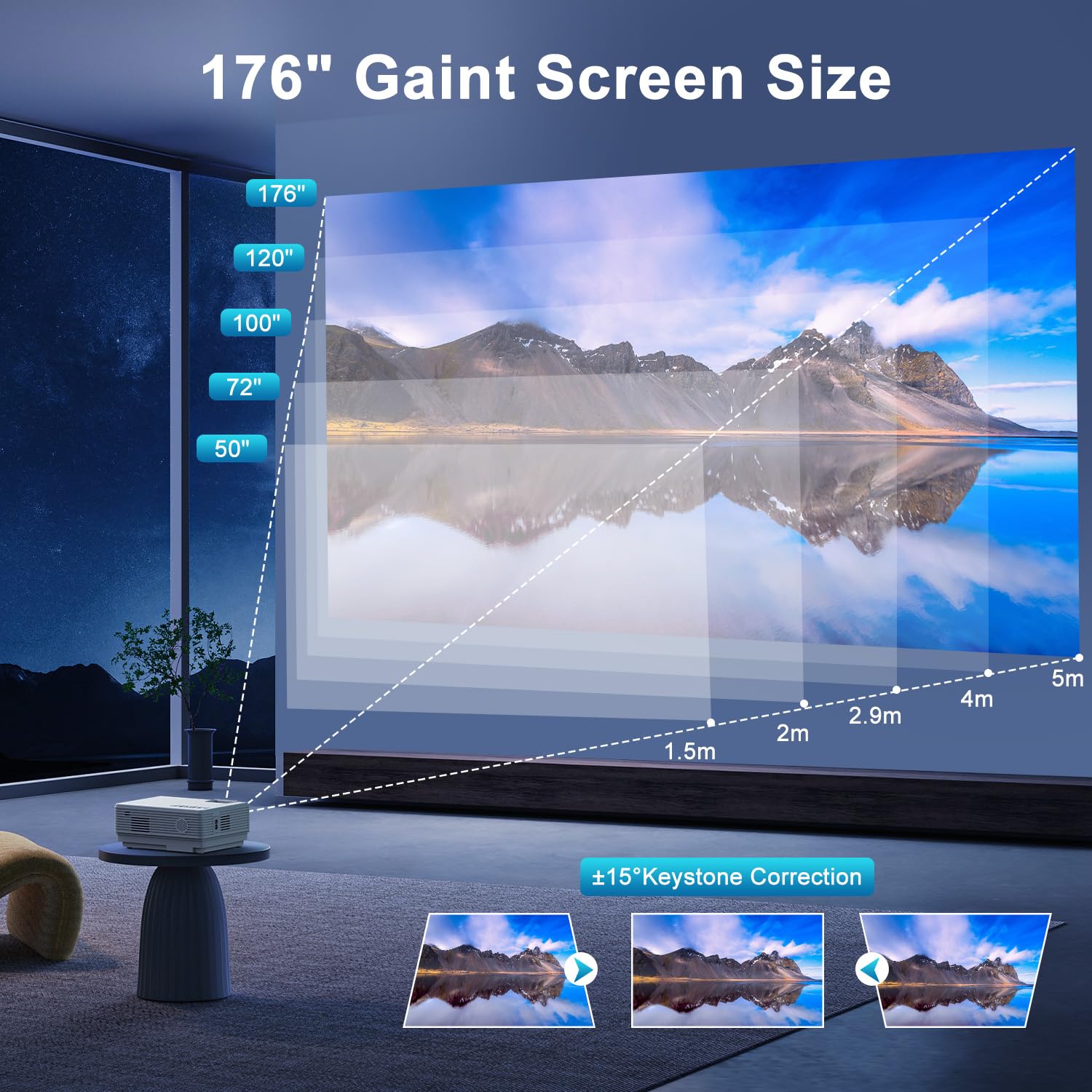 Two-Way Bluetooth 1080P Mini Projector with Screen | 50% Zoom Portable Outdoor Movie Projector | Compatible with TV Stick, Gaming, HDMI, USB, Smartphone | Perfect for Home Theater, Camping & Backyard Movie Nights