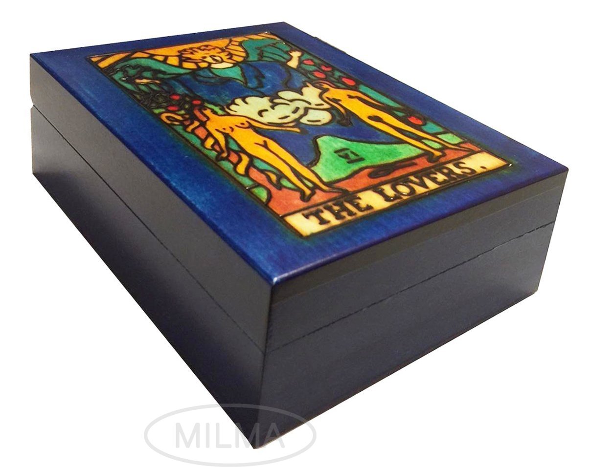 Handmade Polish Linden Wood Tarot Card Keepsake Box - The Lovers Design by MilmaArtGift | Perfect for Tarot Card Storage, Jewelry Organizer & Spiritual Gift