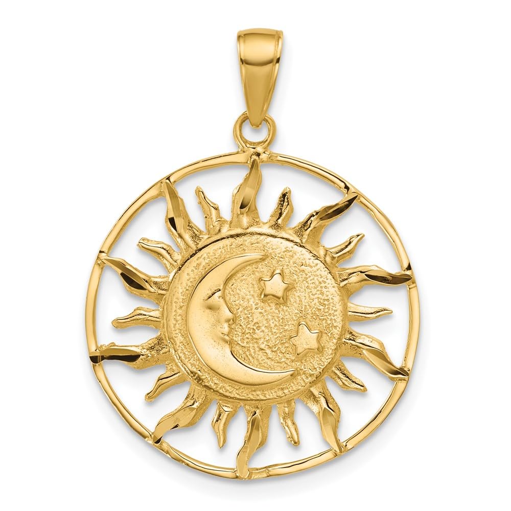 14K Yellow Gold Sun Moon Stars Pendant - Perfect for Gifts & Layering