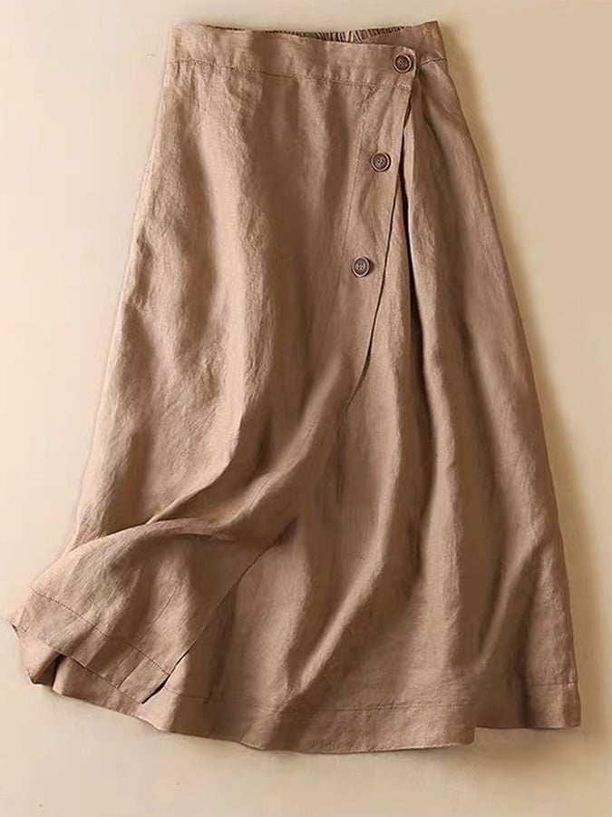 Lovevop Women's Cotton Linen Button Front Casual Skirt with Half Elastic Waist - Perfect for Summer Outfits, Beach Wear and Boho Style Fashion