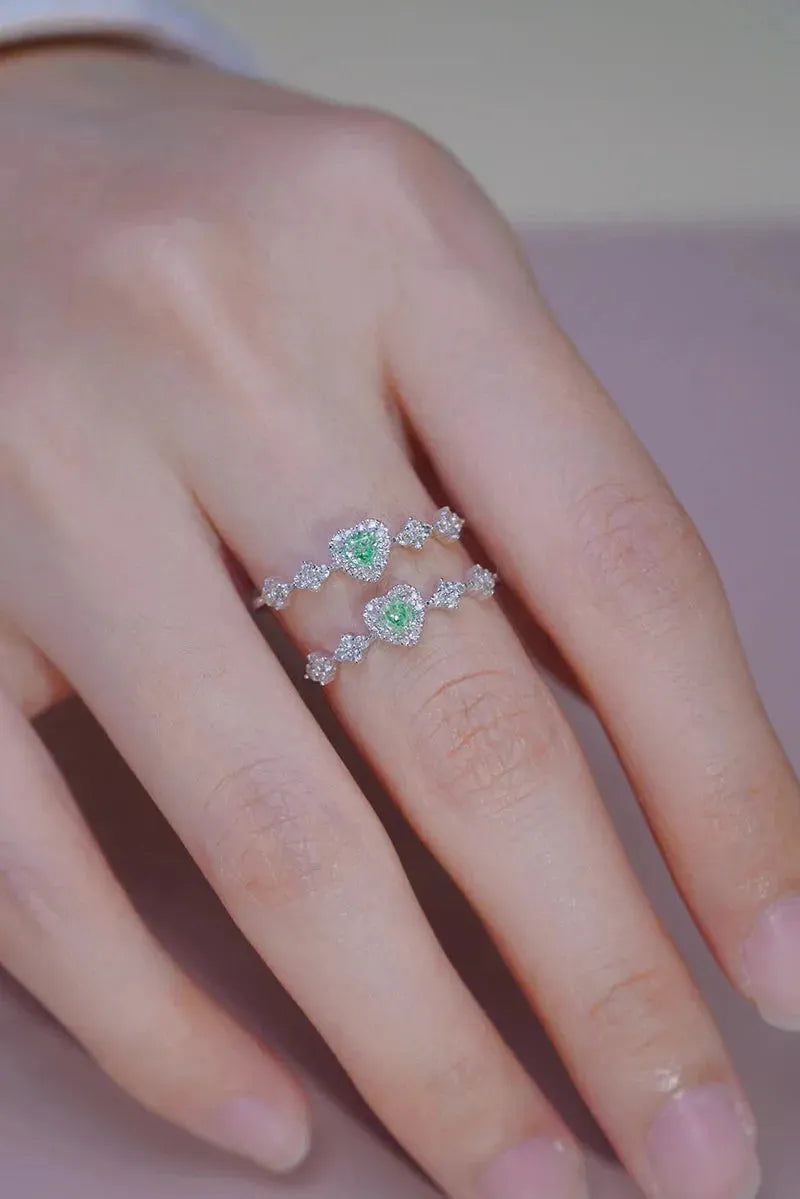 18K White Gold Heart Shaped 0.35 Carat Natural Green Diamond Engagement Ring for Women - Romantic Wedding Jewelry, Anniversary Gift, Proposal Ring for Her