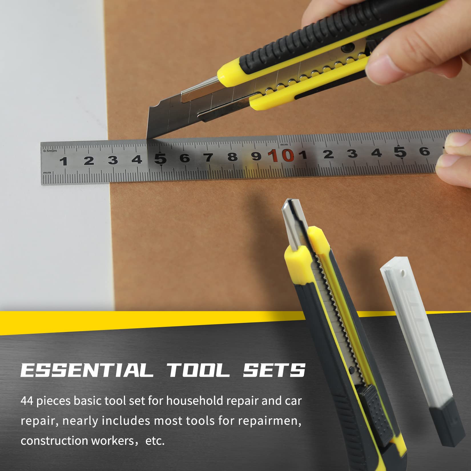 FASITE 44-Piece Household Tool Set - Essential Hand Tools for DIY Repairs & Home Maintenance - Portable Tool Kit with Carrying Bag - Perfect for Home Improvement, Auto Repair, and Emergency Fixes