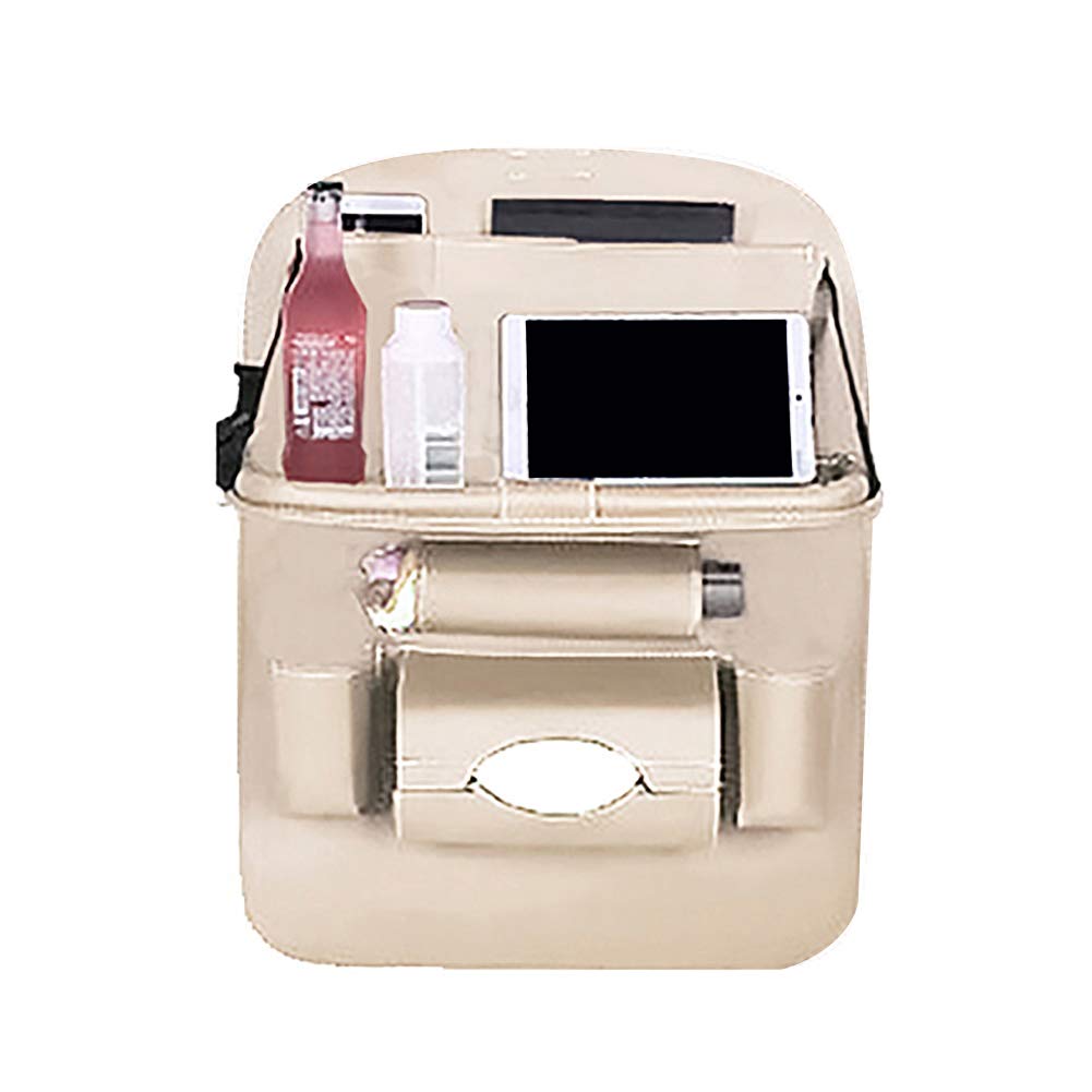 Car777 Foldable Hanging Car Backseat Organizer - Multi-Pocket Storage Bag & Shelf Holder for Vehicles (Beige) | Perfect for Road Trips, Baby Essentials & Car Organization