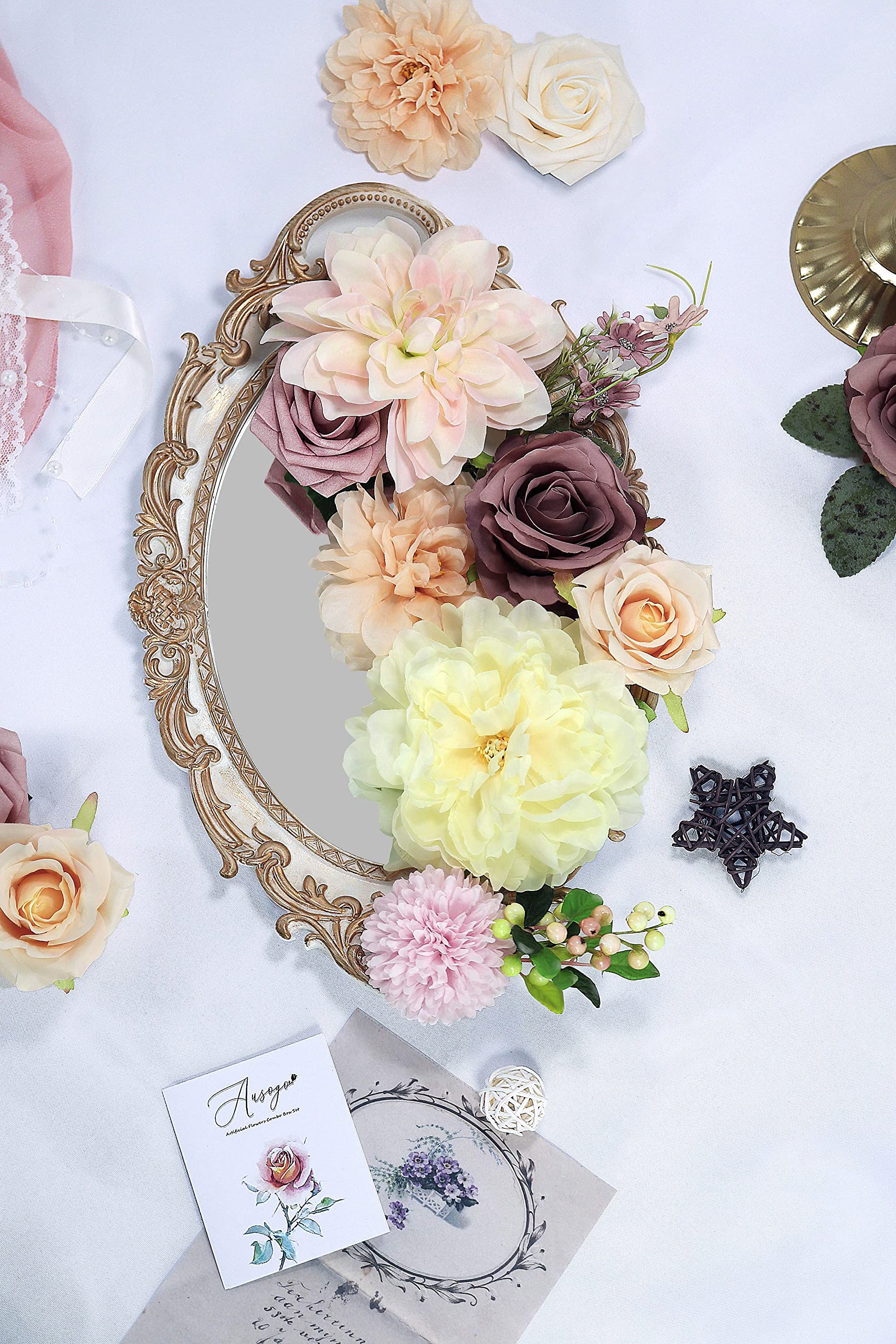 23pcs Artificial Silk Rose & Daisy Flower Bouquet with Stems - DIY Wedding Arch, Bridal Shower, Baby Shower, Home Decor & Party Centerpieces