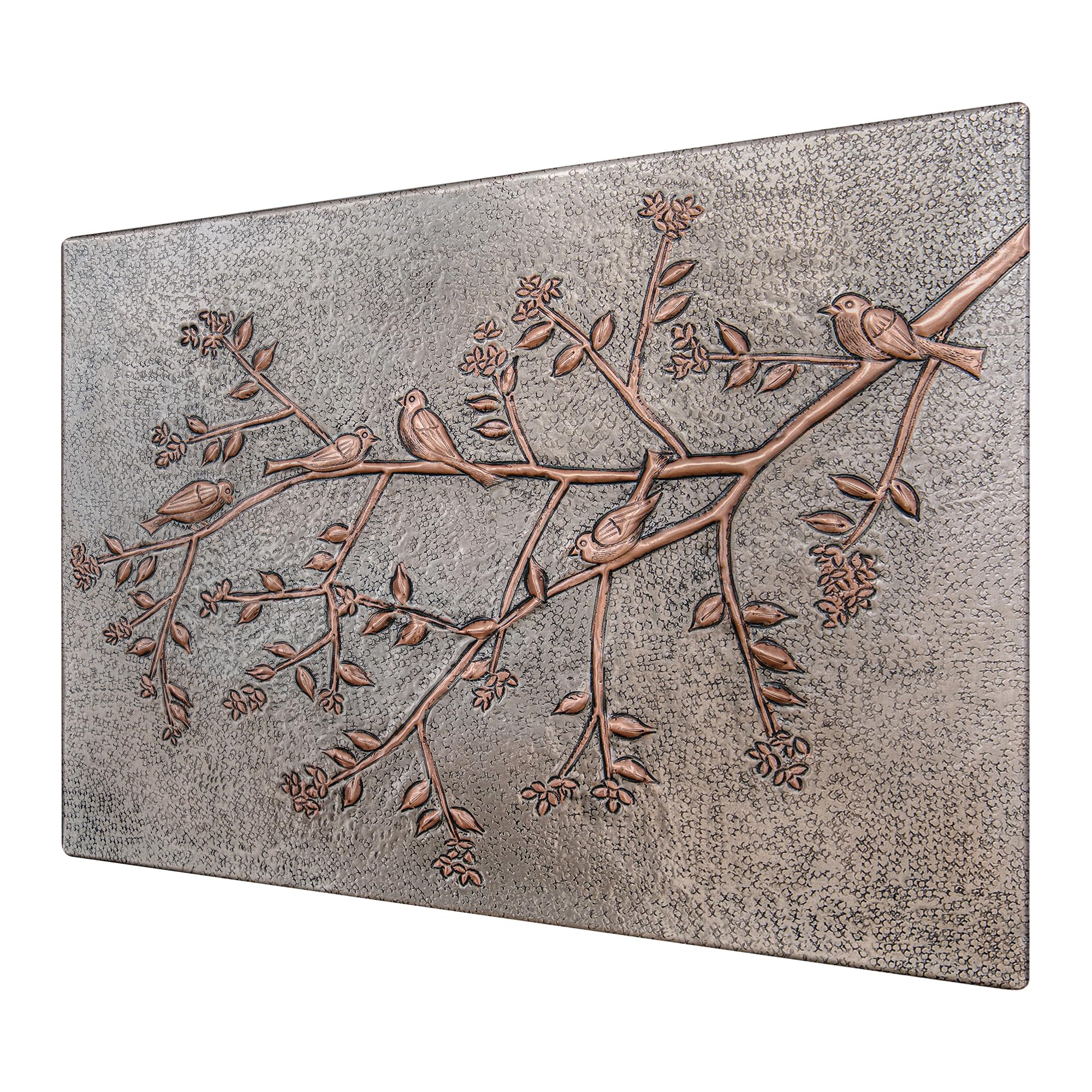 Custom Handmade Copper Backsplash Tile - Birds on Tree Branches Design, Gray & Copper Kitchen Backsplash Panel for Indoor & Outdoor Wall Decor | Perfect for Modern Kitchens, Bathrooms, and Patio Accents