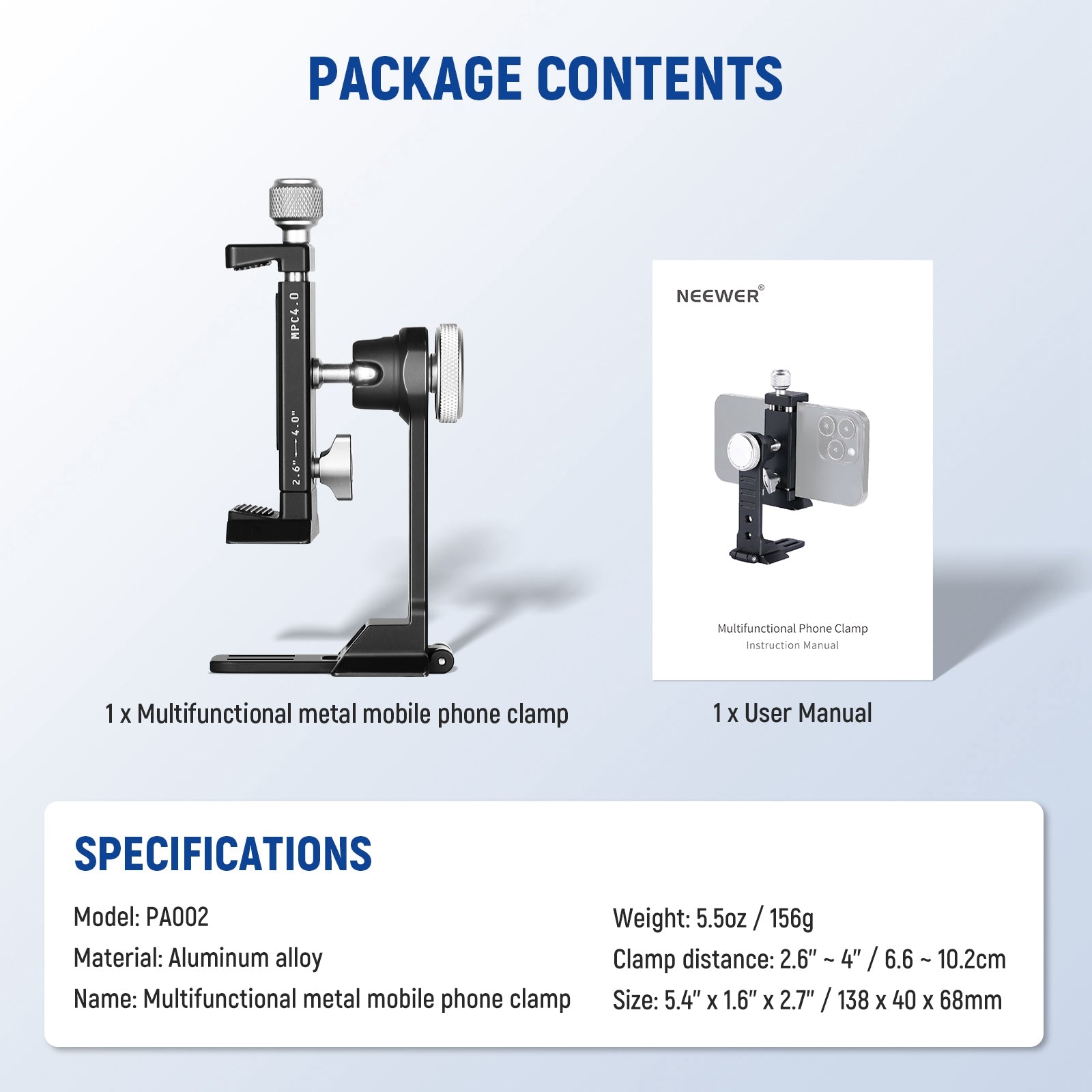 NEEWER PA002 Aluminum Alloy Smartphone Tripod Mount - Adjustable Phone Holder for Vlogging, Photography & Video Recording - Perfect for YouTube, TikTok & Live Streaming