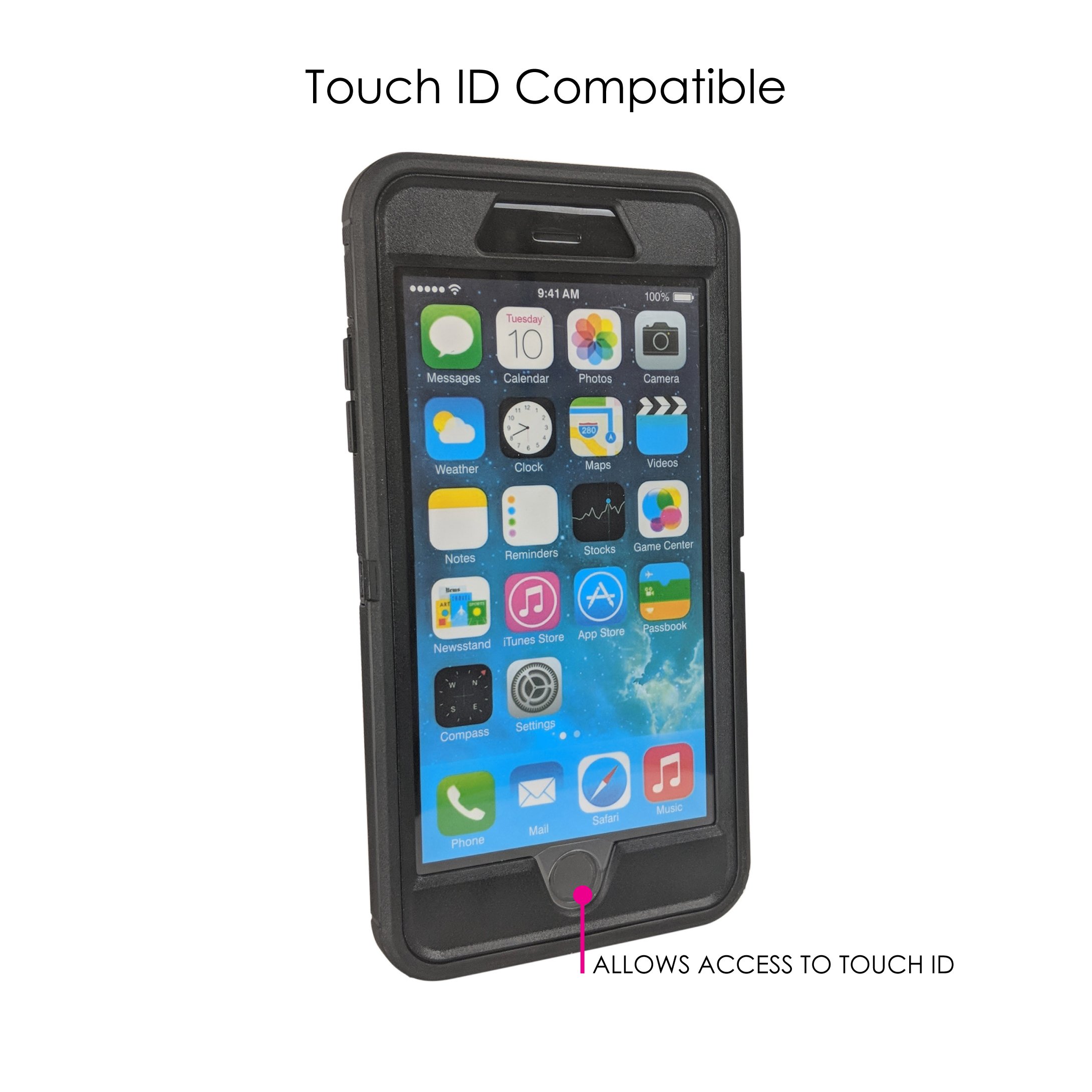 DistinctInk Shockproof Case for iPhone 7 Plus / 8 Plus (5.5 Inch) - Heavy Duty Protective Cover with Built-in Screen Protector | Replacement for OtterBox Defender | Black & Red Design | Perfect for Outdoor Activities, Construction Work & Extreme Sports Protection