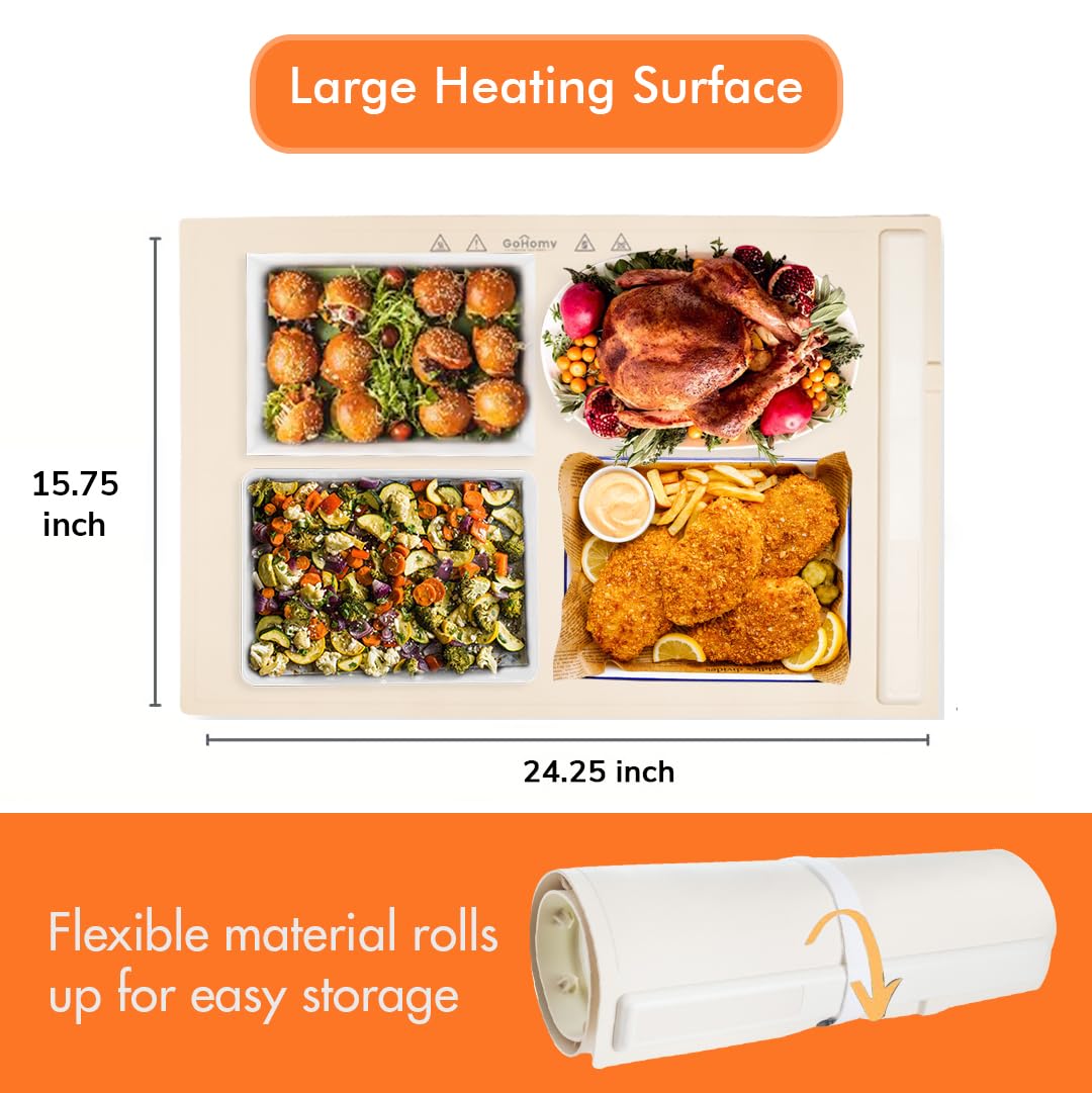 Electric Food Warming Tray with 3 Temperature Settings - Large Uniform Heating Surface, Foldable & Durable Hot Plate - 12-Hour Continuous Use for Parties, Buffets, and Family Gatherings - Perfect for Keeping Meals Warm at Home or Catering Events