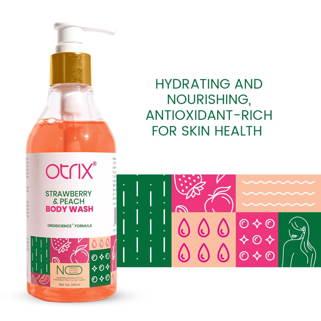 Otrix Strawberry and Peach Hydrating Body Wash | Sulfate & Paraben-Free Moisturizing Shower Gel for Women & Men | Gentle Cleansing with Rejuvenating Aroma | 290ml | Perfect for Dry Skin & Daily Relaxation