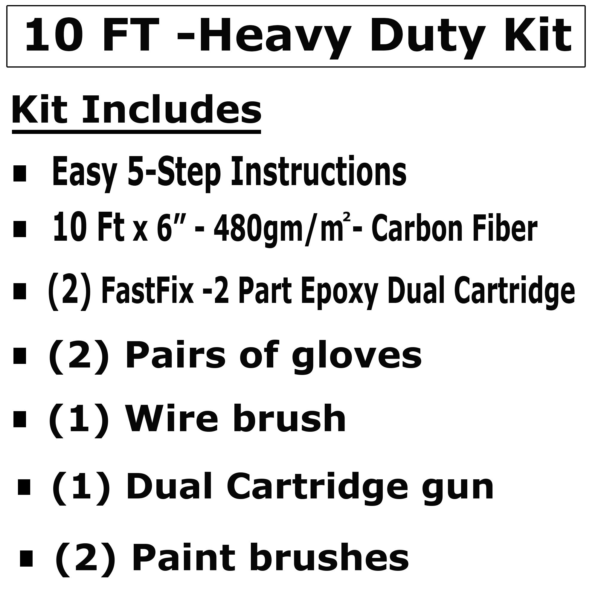 Heavy Duty Carbon Fiber Wall Repair Kit - Easy Install with High Strength 480g Fabric & Epoxy (10-Ft) - Perfect for Concrete Crack Repair, Foundation Stabilization & Structural Reinforcement