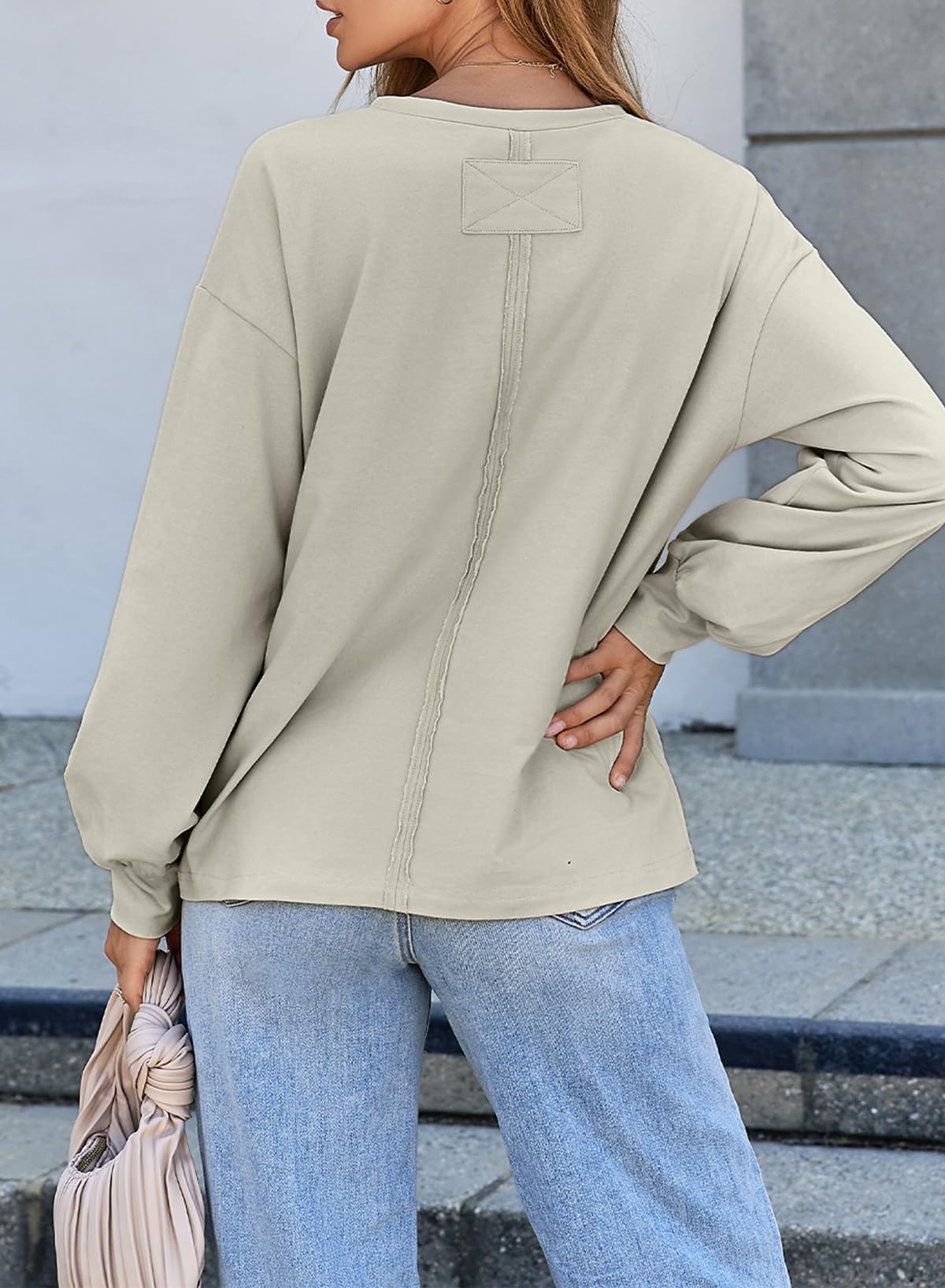 EVALESS Women's Long Sleeve Cotton Crewneck T-Shirt - Oversized Basic Top for Spring Summer 2025 Fashion | Casual Wear, Layering, Office Outfits & Street Style