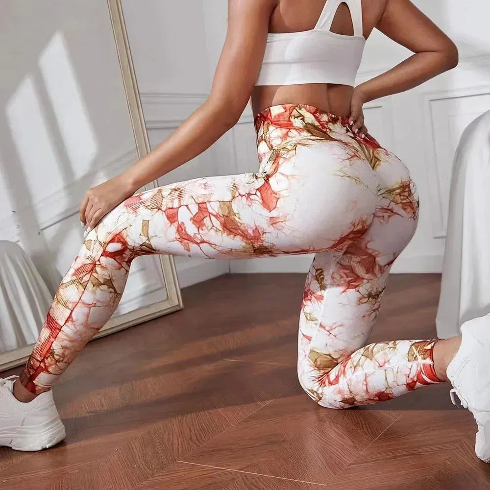 Tie Dye Yoga Pants for Women - High Waist Seamless Workout Leggings with Push Up Effect - Gym Running Fitness Tights - Perfect for Yoga, Pilates & Lounge Wear