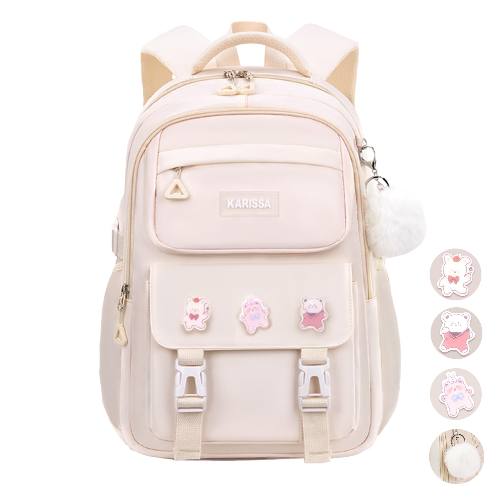 Cute Girls Backpack for School - Large Capacity Middle & Elementary Student Bookbag, Durable Casual Daypack for Teen Girls (White) - Perfect for School, Travel & Daily Use