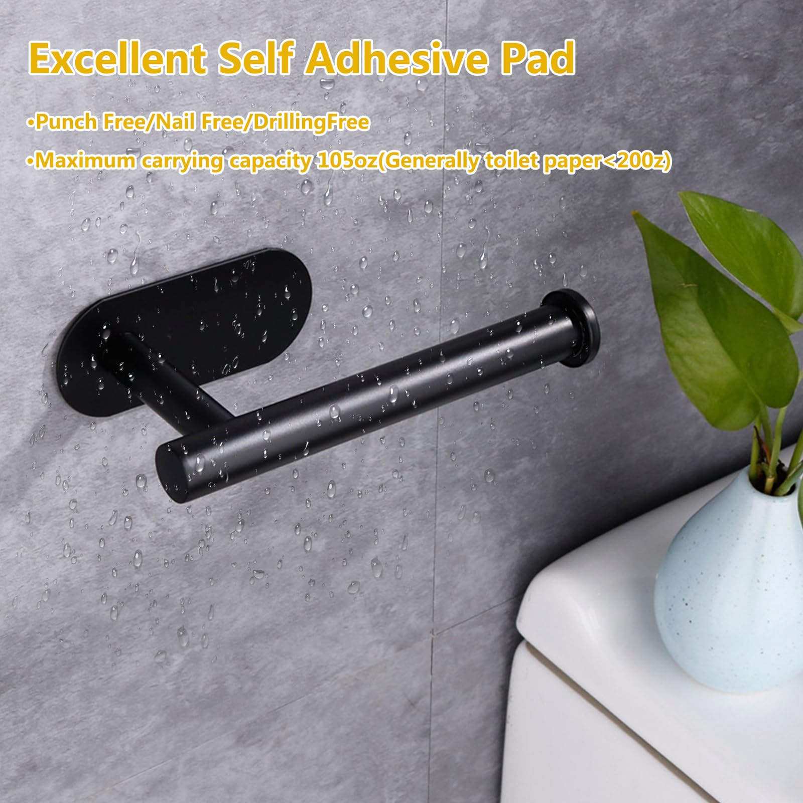 WYSE Self-Adhesive Black Toilet Paper Holder - No Drill Stick-On Bathroom Organizer, SUS304 Stainless Steel RV Toilet Roll Holder - Perfect for Small Bathrooms, RVs, Campers & Apartments
