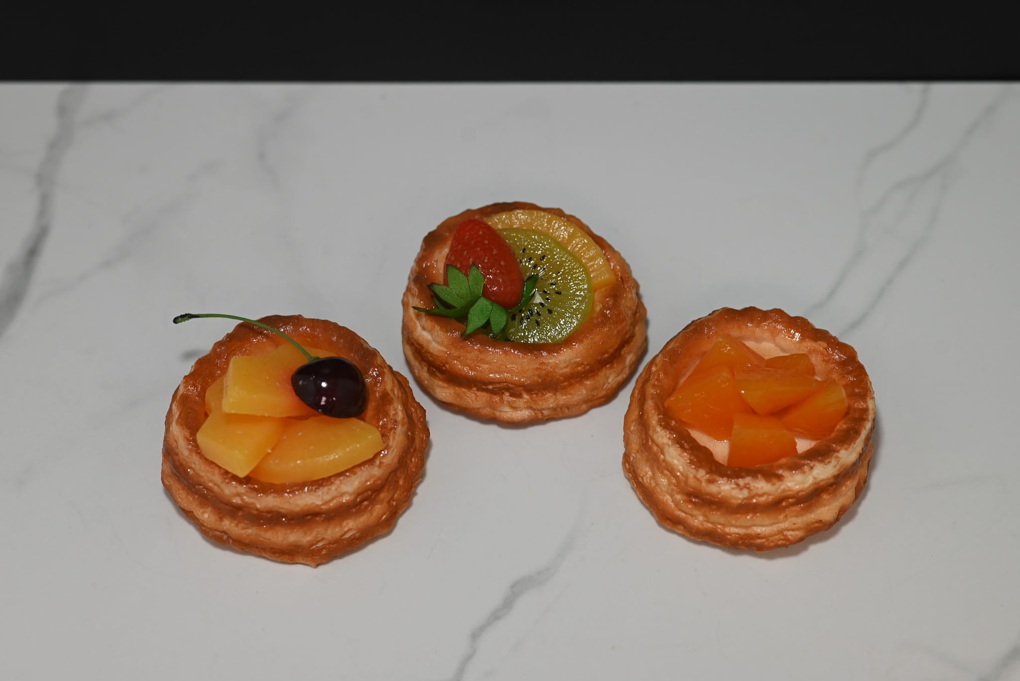Just Dough It! Fake Breakfast Puff Pastries Topped with Fruit - Realistic Fake Food for Photography Props, Kitchen Decor & Party Display