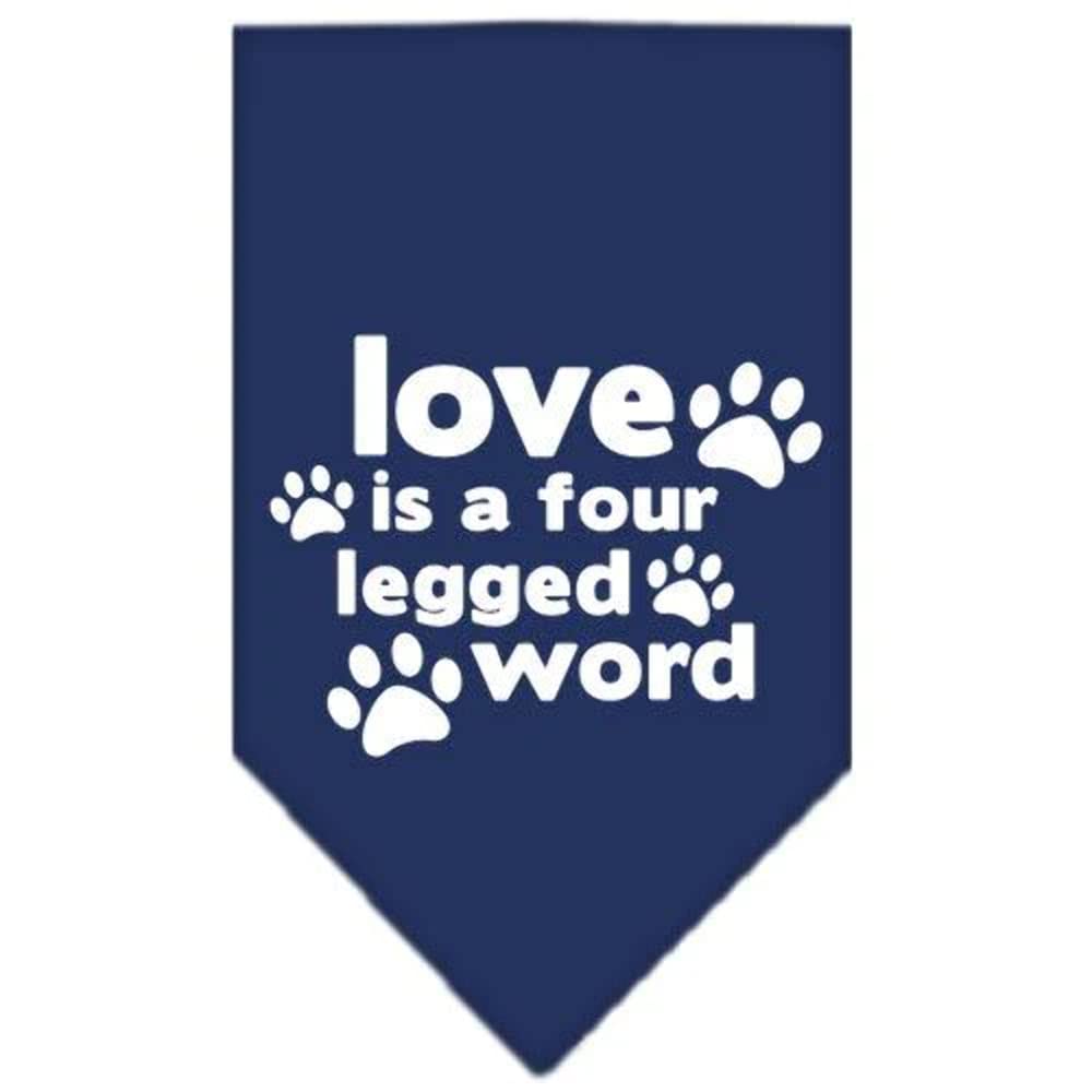 Dog Bandana for Pets - 'Love Is A Four Legged Word' Navy Blue Small Bandana - Perfect for Pet Birthdays, Holidays & Photo Shoots