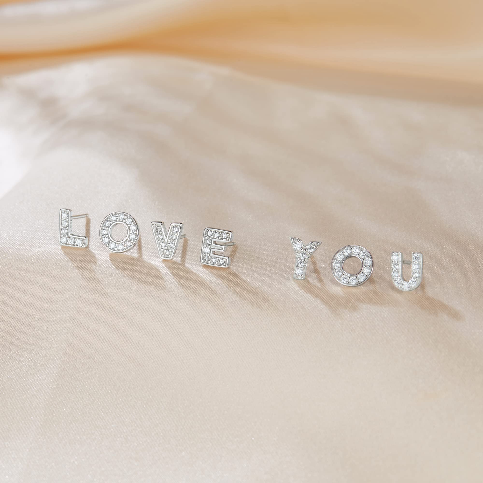 EVER FAITH Initial Earrings for Women - 925 Sterling Silver Hypoallergenic Stud Earrings with White Cubic Zirconia Tiny Alphabet Letters | Perfect Gift for Sensitive Ears, Birthday, Anniversary & Everyday Wear