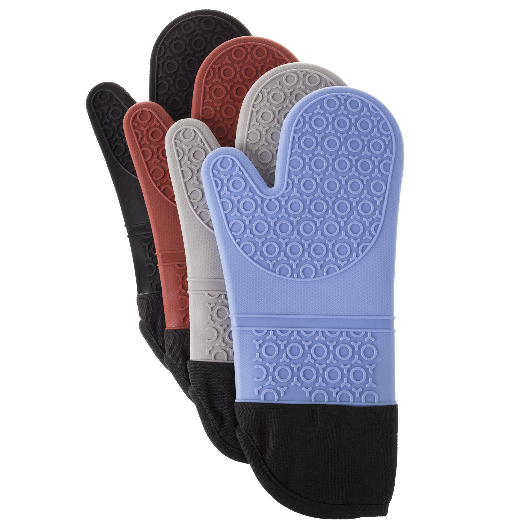 Bedford Home Extra Long Silicone Oven Mitts - Professional Heat Resistant Gloves with Quilted Lining & Non-Slip Grip (1 Pair, Black) - Perfect for Baking, Grilling, and Kitchen Safety