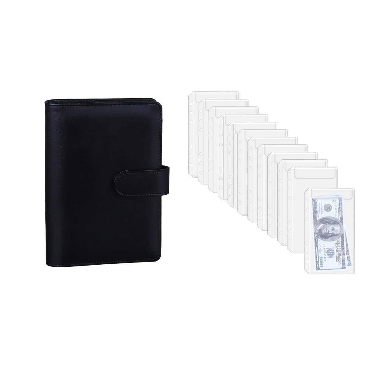 Antner A6 PU Leather Notebook Binder (Black) with 12pcs Binder Pockets - 6-Hole A6 Size Refillable Organizer for School, Office & Journaling | Perfect for Students, Professionals & Planners