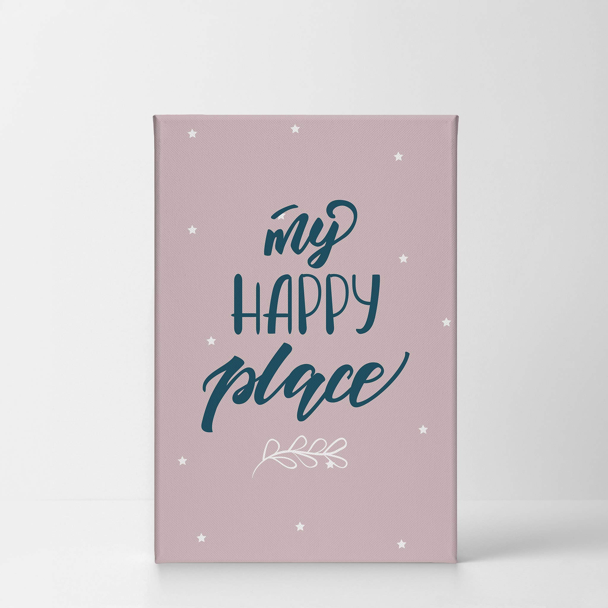 Smile Art Design 'My Happy Place' Lettering Quote Wall Decor - Pink Background Canvas Print (17x11) | Kids Room, Baby Nursery, Bedroom Wall Art | Ready to Hang, Made in USA | Perfect for Home Decor & Gift Giving