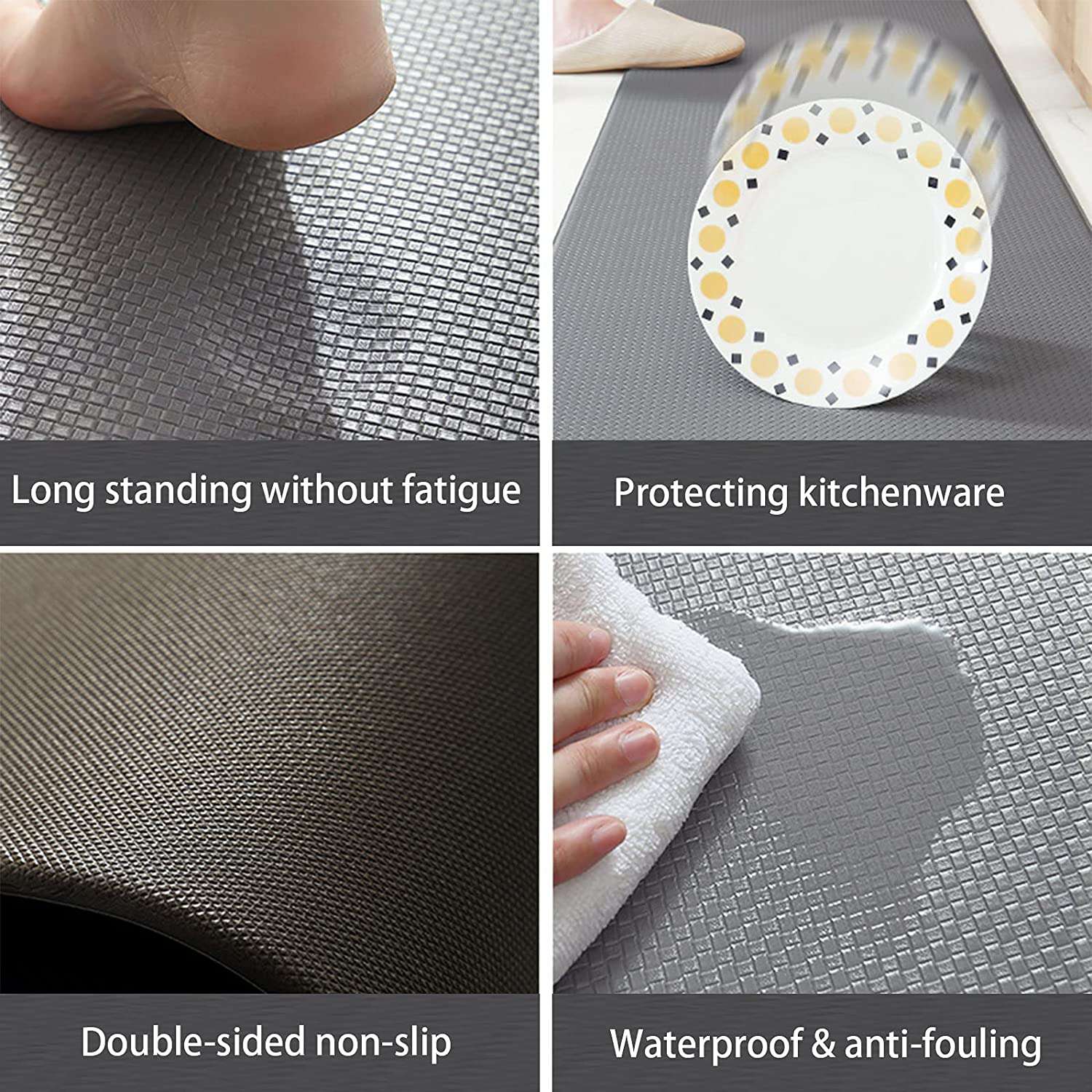 150cm Non-Slip Anti-Fatigue Kitchen Floor Mat - PU Leather Waterproof Rug for Cooking, Dishwashing & Standing Comfort - Perfect for Home Kitchen, Restaurant & Food Prep Areas