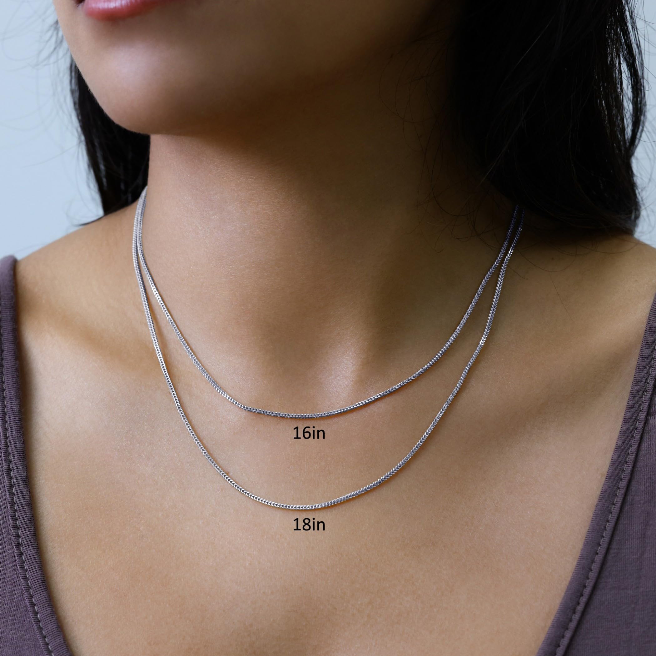10k Real White Gold Franco Square 1.5mm Box Chain Necklace for Men & Women - Dainty Italian Jewelry (16