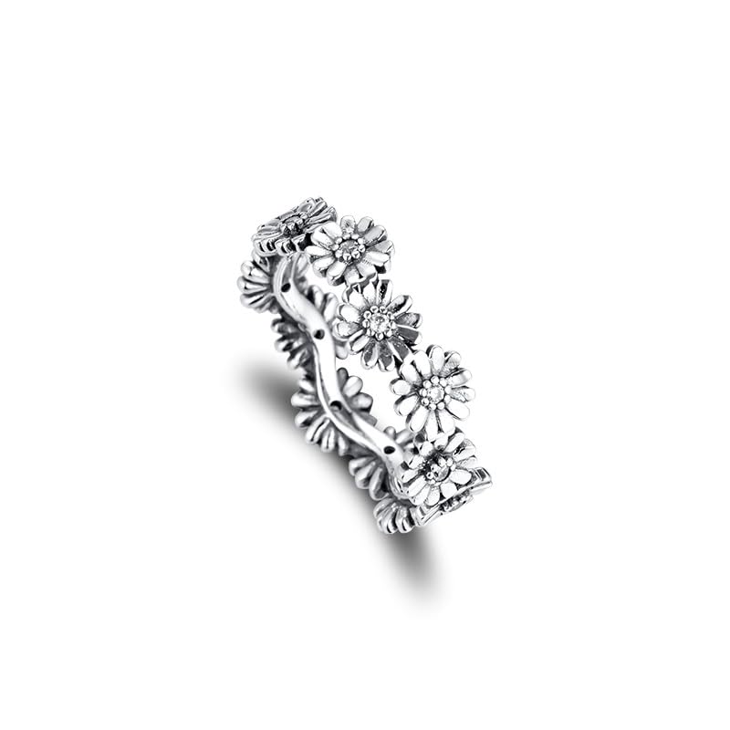 Sparkling Daisy Flower Crown Ring - 925 Sterling Silver Jewelry for Women, European Style Wedding Band, Boho Chic Ring for Everyday Wear, Gift for Her | Perfect for Bridal Accessories, Jewelry Making, and Special Occasions