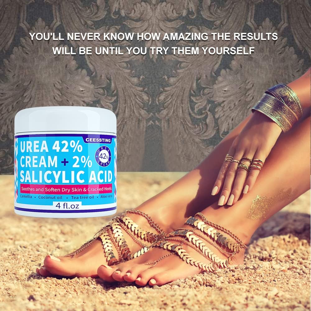 42% Urea Foot Cream with 2% Salicylic Acid & Hyaluronic Acid - Deep Moisturizing Treatment for Dry Cracked Feet, Hands, Heels, Elbows & Knees - 4 oz - Perfect for Callus Removal & Skin Repair at Home or Salon