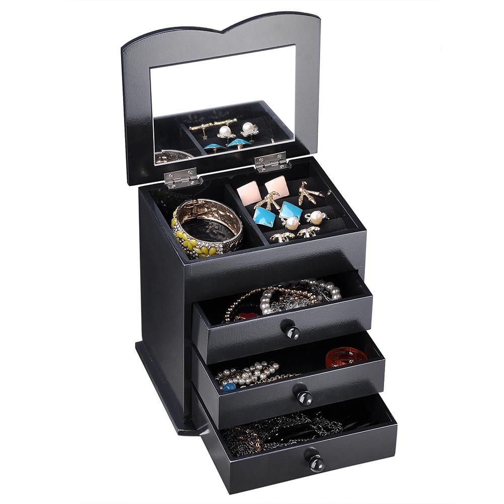 TheLAShop Mirrored Jewelry Box Organizer - Black/White Jewelry Storage Case for Rings, Earrings & Necklaces | Perfect for Bedroom Vanity, Travel & Gift Giving