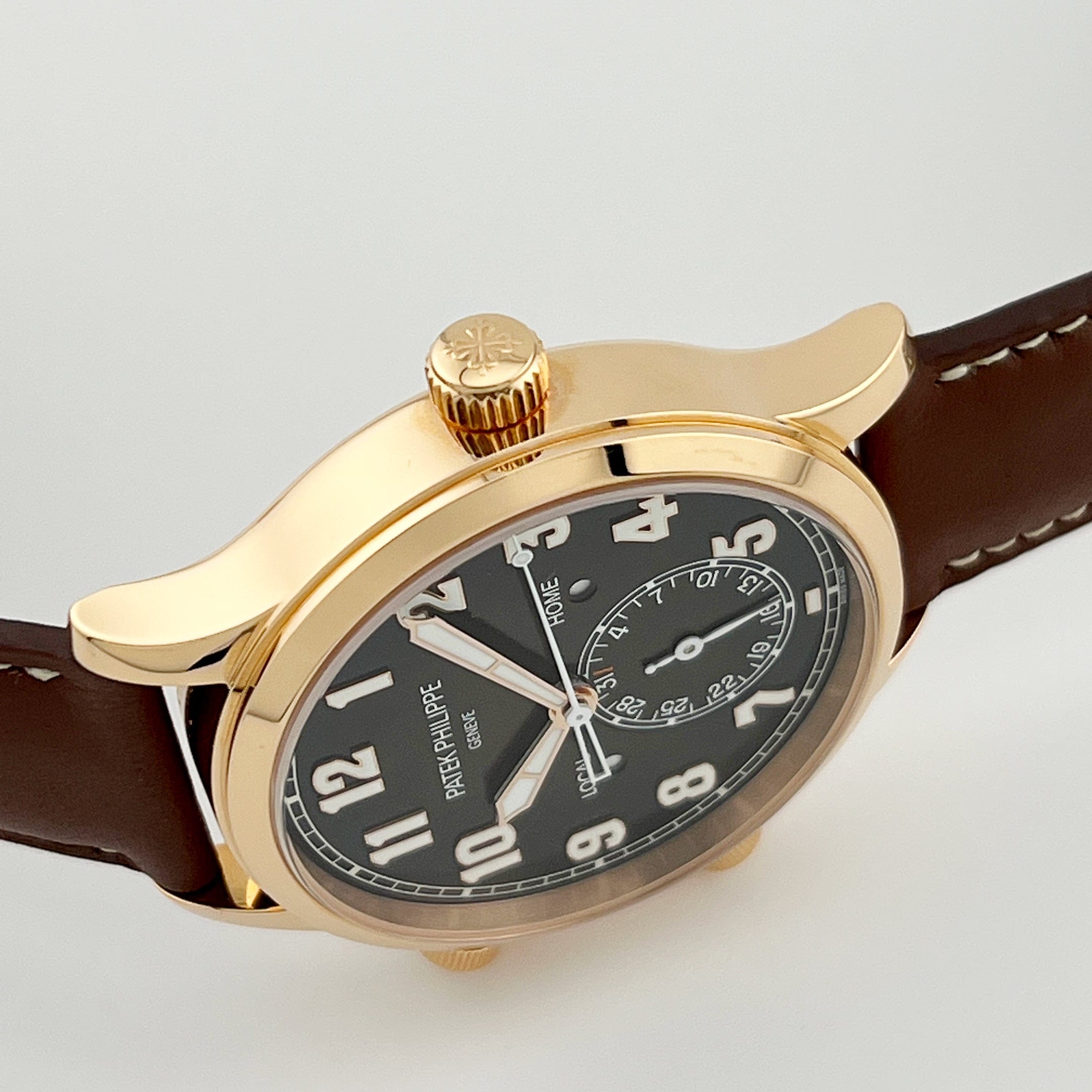 Patek Philippe Calatrava 5524R 001 Pilot Travel Time Rose Gold Men's Watch with Brown Leather Strap - Luxury Automatic Watch for Business Travel & Formal Occasions