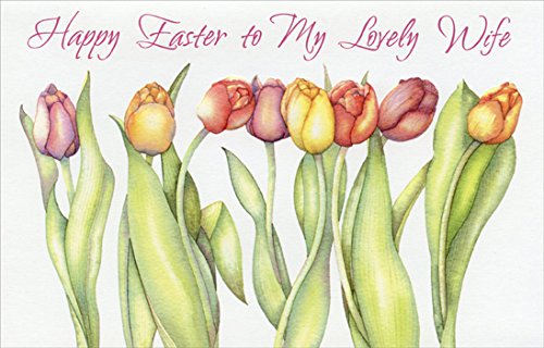 Elegant Embossed Tulips Easter Greeting Card for Wife - Perfect for Easter Gifts, Anniversaries & Special Occasions