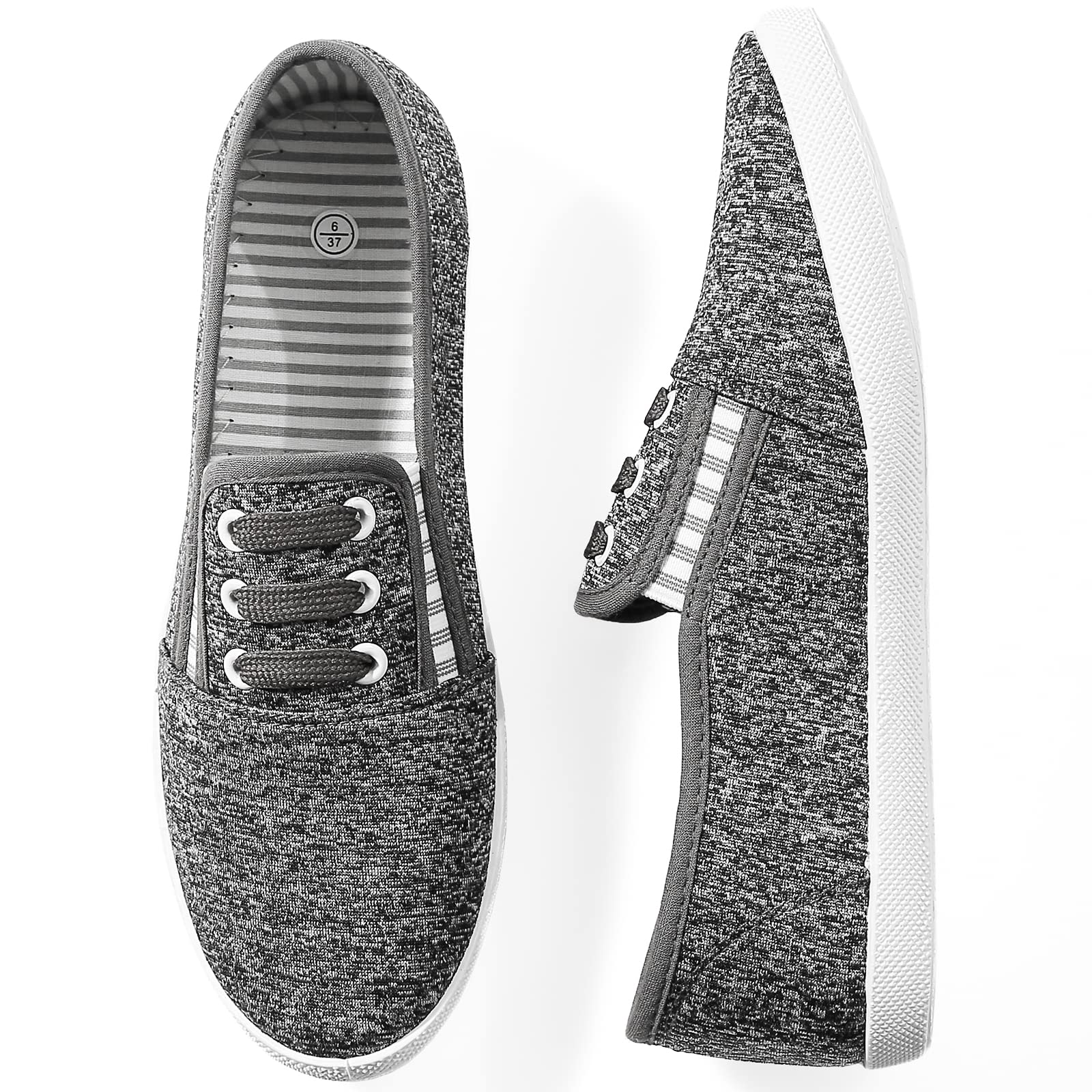 Kufeiti Women's Canvas Slip-On Sneakers - Comfortable Elastic Casual Shoes for Women in White & Black | Perfect for Walking, Travel, and Everyday Wear