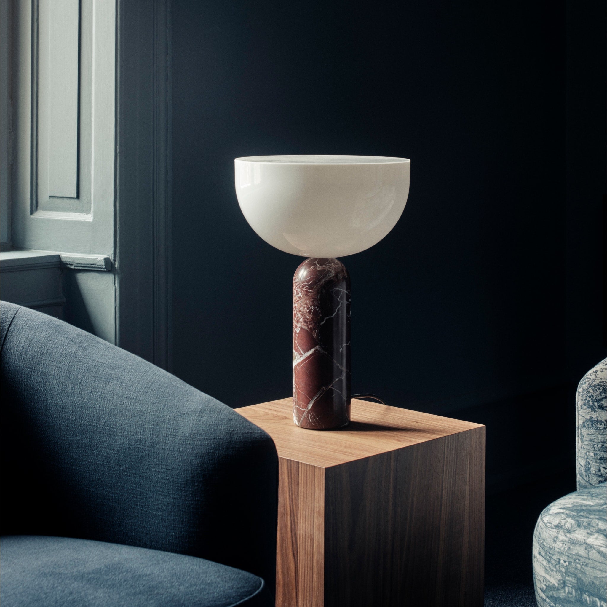 NEW WORKS Kizu Table Lamp - Rosso Levanto Marble Large Modern Lighting for Living Room, Bedroom & Office Decor