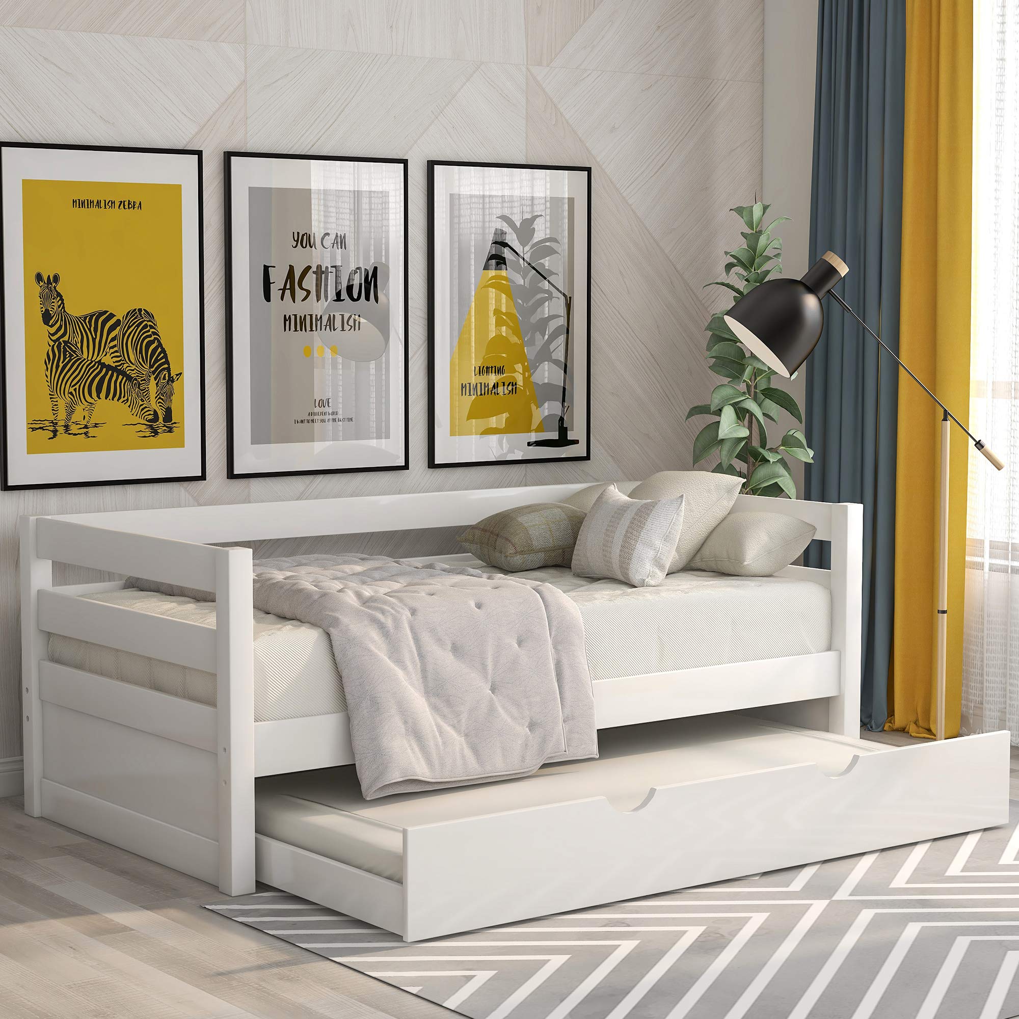 **Merax Twin Daybed with Trundle - Solid Wood Captains Bed, Twin Size Sofa Bed Frame in White - Perfect for Guest Rooms, Dormitories & Small Spaces**