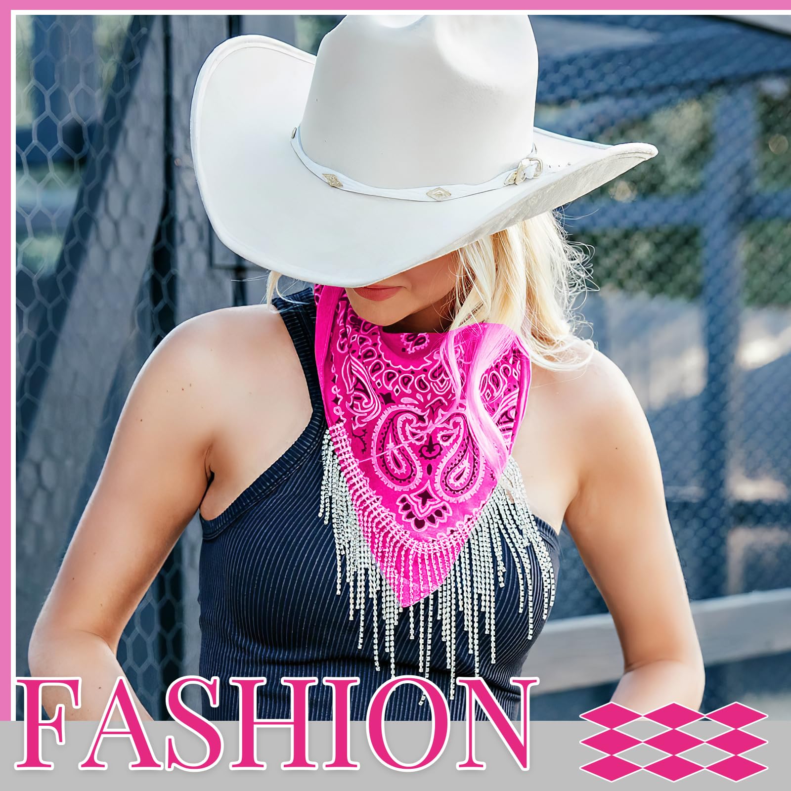 Sparkly Rhinestone Fringe Bandana for Women & Men - Disco Cowgirl & Bachelorette Party Accessory - Halloween Costume Bandana with Heart Sunglasses - Perfect for Music Festivals, Rodeos & Themed Parties