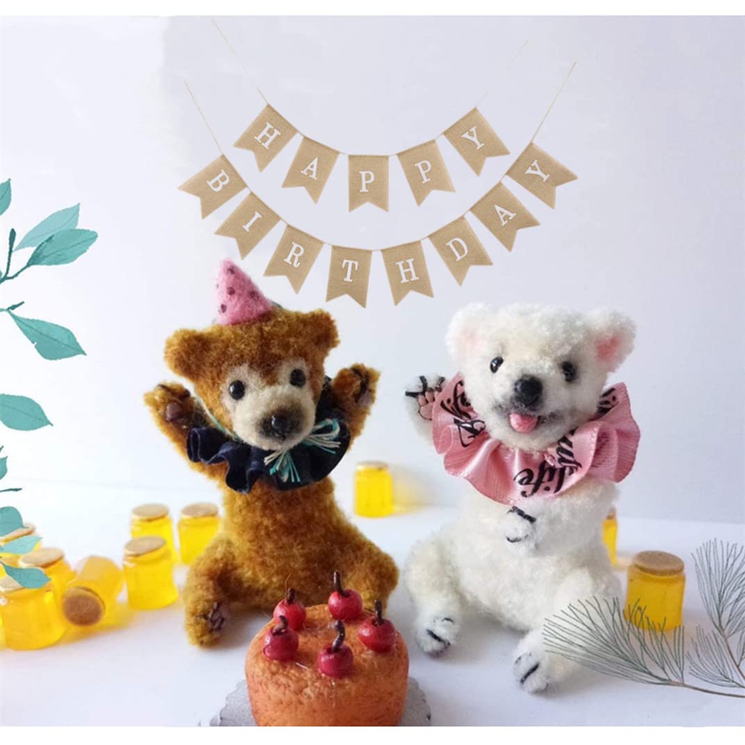 Happy Birthday Burlap Garland with Text - White Decorative Banner for Birthday Parties, Baby Showers & Home Decor