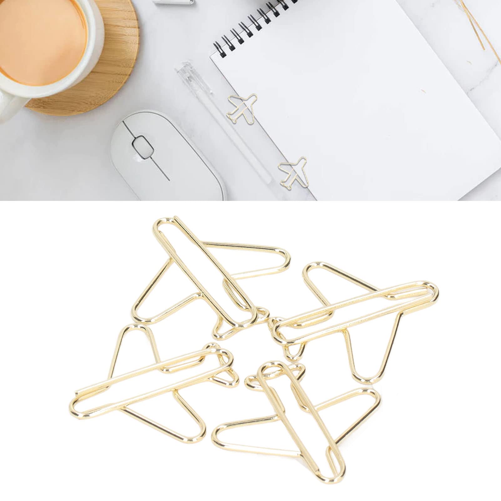 Jeanoko 100pcs Gold Electroplated Airplane Shaped Paper Clips - Cute Metal Binder Clips for Office, School & Home Organization | Perfect for Document Filing, Bulletin Boards & Craft Projects