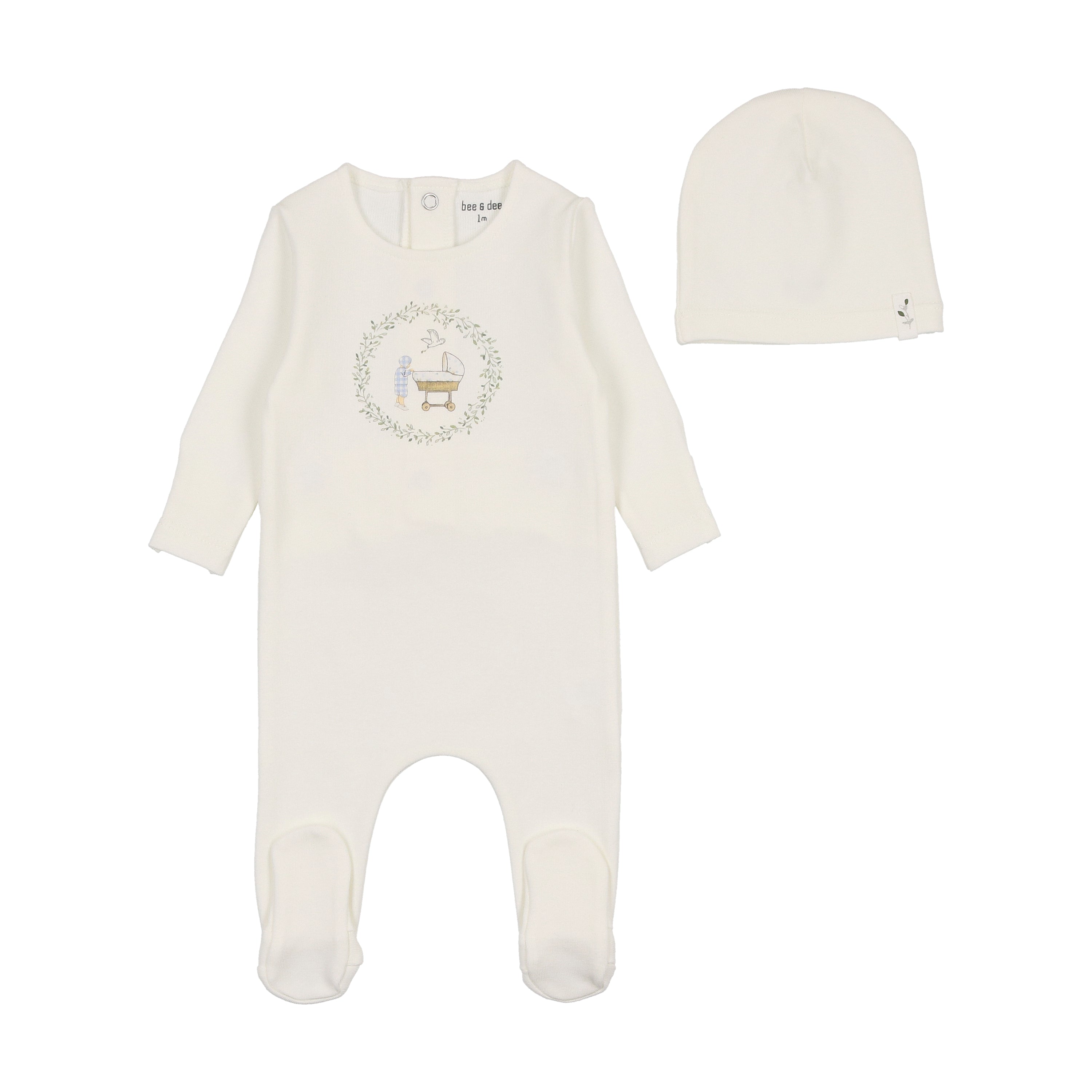Adorable Gingham Cradle Set for Baby Boys - Cozy Footie Pajamas & Matching Beanie by Bee & Dee | Perfect for Newborn Photoshoots, Christenings & Gift Giving