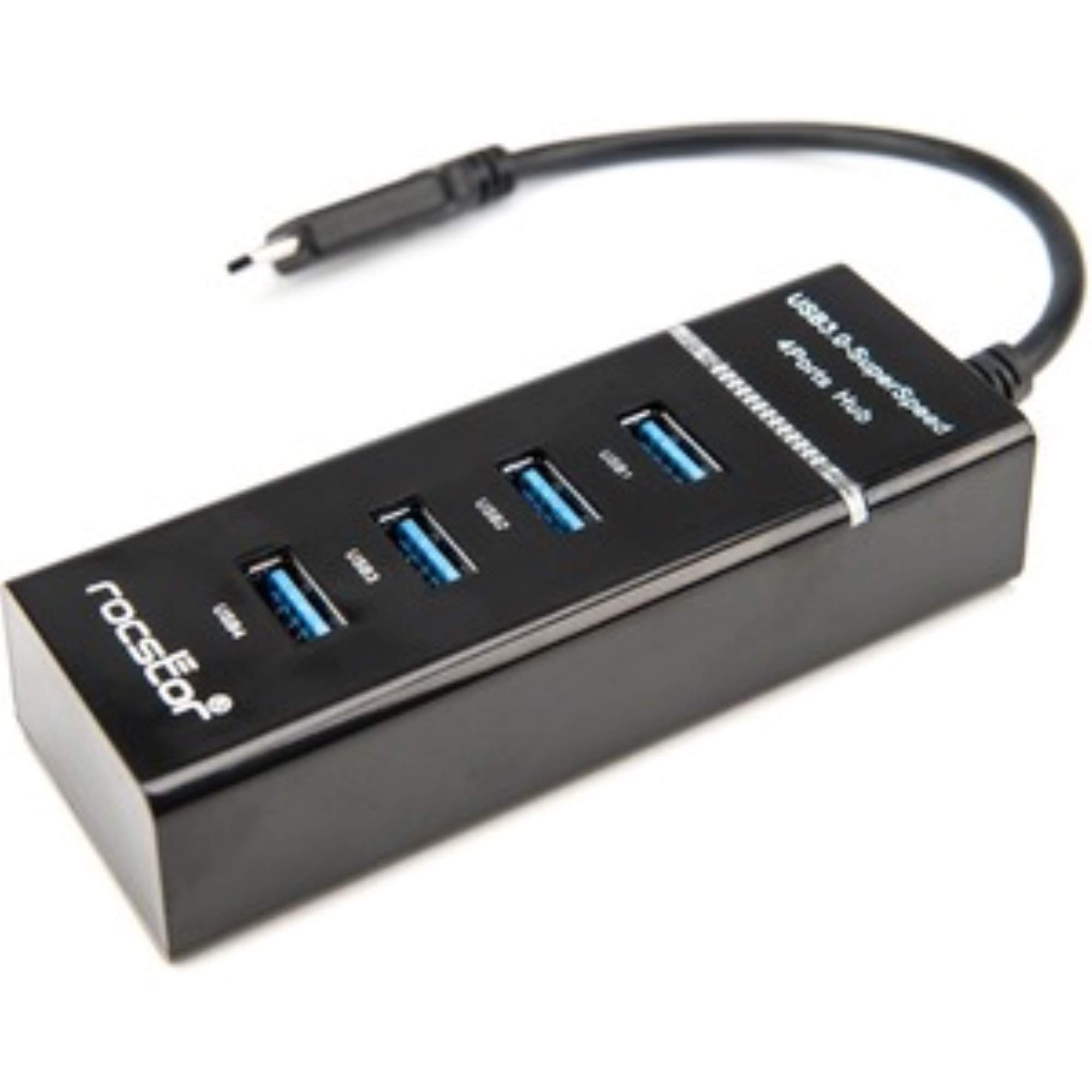Rocstor Premium Slim 4-Port USB-C Hub - USB 3.0 to 4x USB-A Adapter - Portable & Bus Powered - Black - for MacBook Pro/Air, Dell XPS, iPad Pro & More - Perfect for Office, Travel & Home Use
