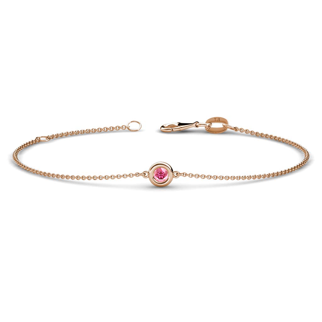 0.08 ct Round Pink Tourmaline Solitaire Station Minimalist Bracelet in 14K Gold - Elegant Everyday Jewelry for Women, Perfect Gift for Birthday & Anniversary