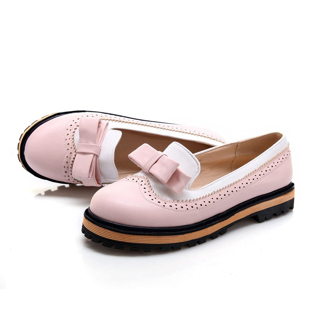 Mioke Women's Classic Bowtie Slip-On Loafers - Round Toe Leather Ballet Flats with Pearl Accents - Comfortable Dress Shoes for Work, Office & Casual Outfits