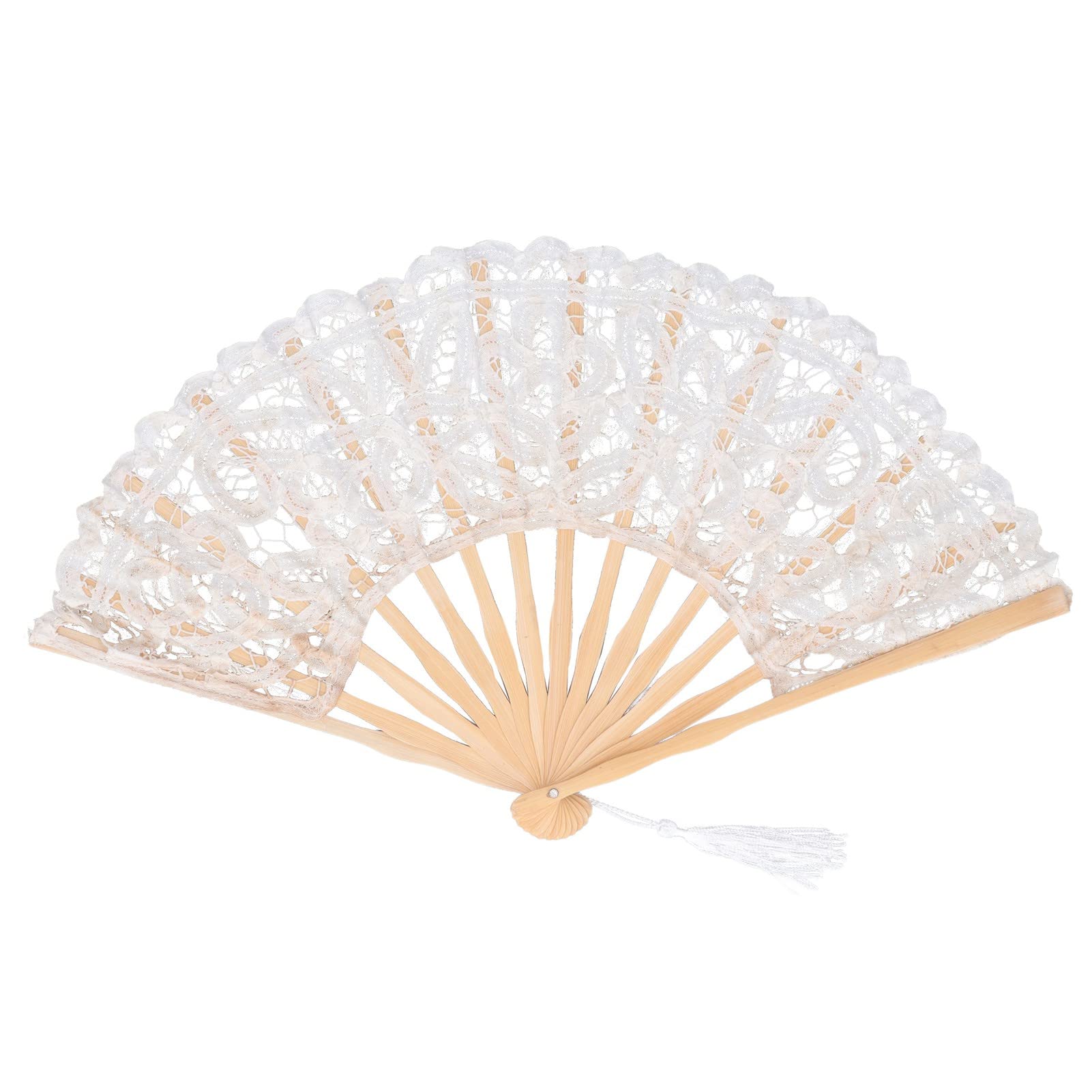 Vakitar Folding Hand Fan - Elegant Hollow Lace Bamboo Fan with Tassel, Vintage Chinese Style Decorative Gift for Women (Beige) | Perfect for Dance Performances, Wedding Accessories, Home Decor & Summer Cooling