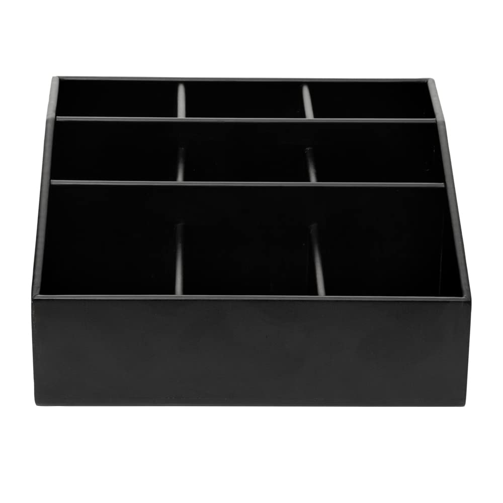 11.75 x 5.5 Inch Black Bamboo Coffee Condiment Organizer with 9 Compartments - Break-Resistant Creamer Caddy for Sugar Packets & Coffee Accessories | Perfect for Restaurants, Cafes & Home Kitchen Countertop Organization